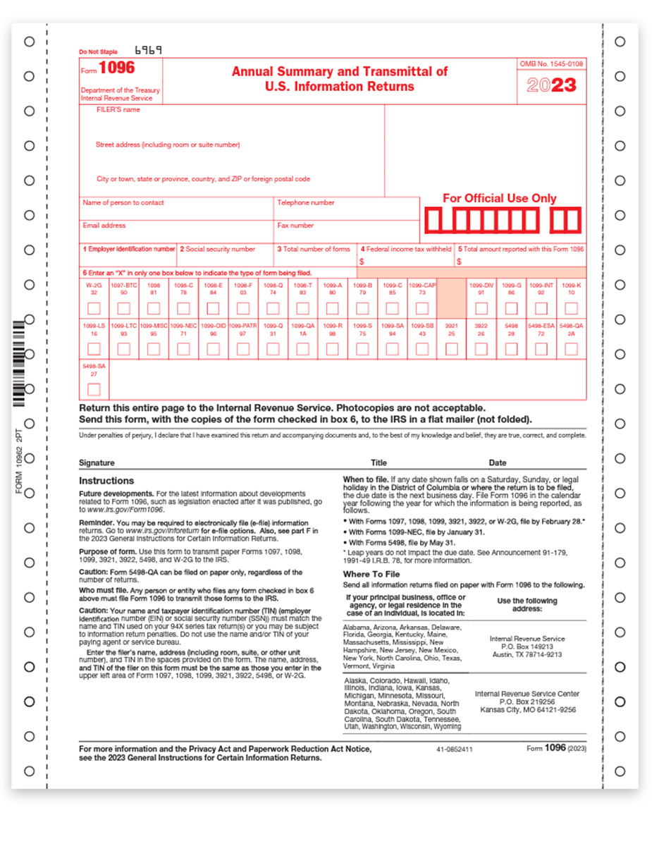 1096 Transmittal Forms - Carbonless Continuous