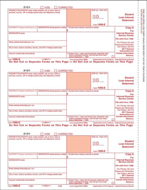 1098 Form - Copy A Payer Federal - Discount Tax Forms