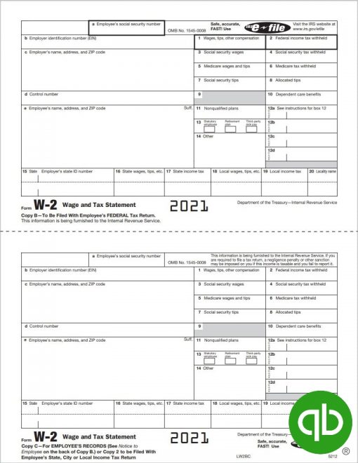 QuickBooks W2 Tax Form - Condensed Copy B-C For Employee - Discount Tax ...