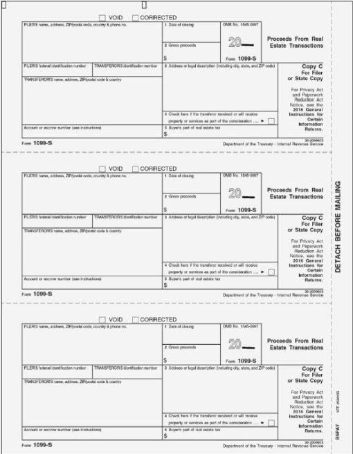 1099-S Form - Copy C Filer/State - Discount Tax Forms