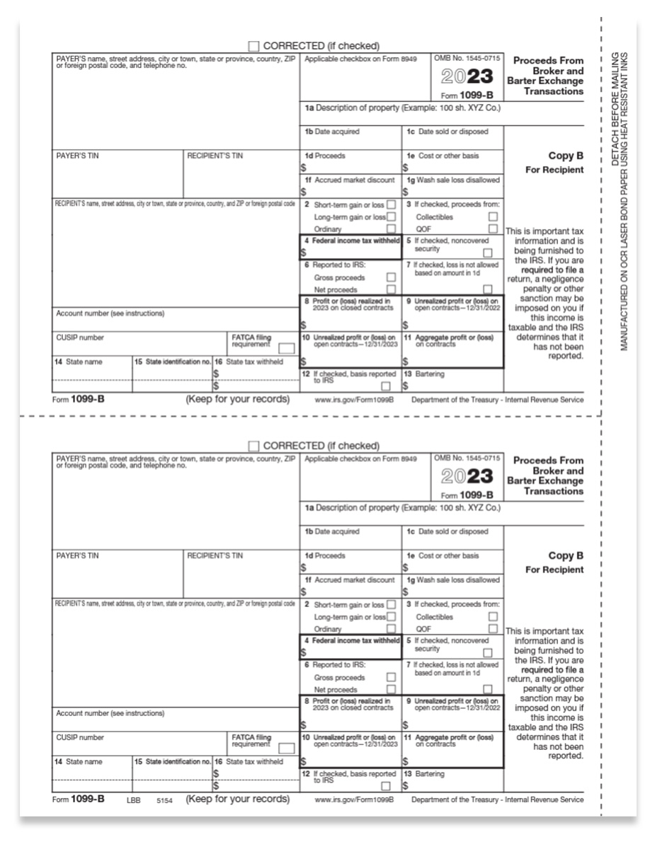 1099B Forms For Broker Transactions, Copy B - DiscountTaxForms