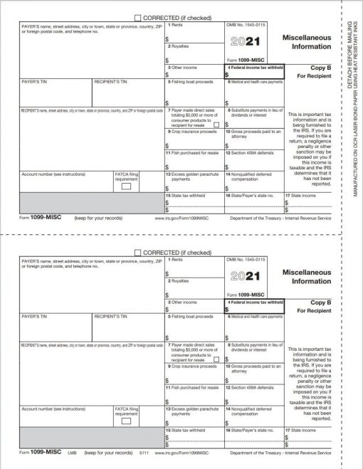 1099-MISC Form - Copy B Recipient - Discount Tax Forms