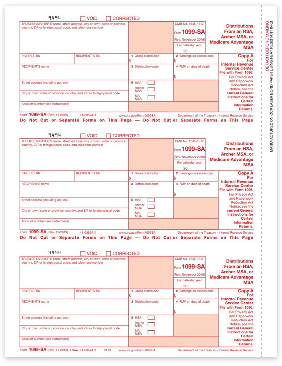 1099SA IRS Forms For Distributions From MSA Or HSA DiscountTaxForms