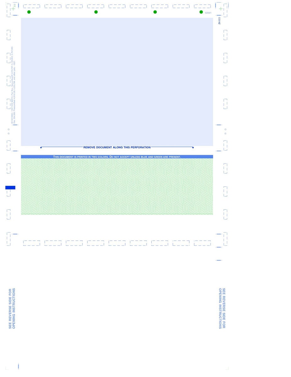 Pressure Seal Check Stock, 14" Legal Size, Z-Fold, Green- DiscountTaxForms.com