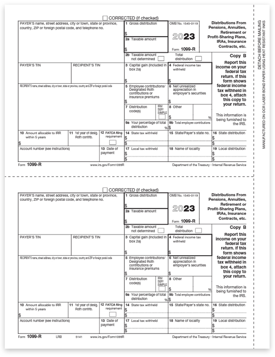 1099R Tax Forms 2023 Copy B Recipient - DiscountTaxForms.com