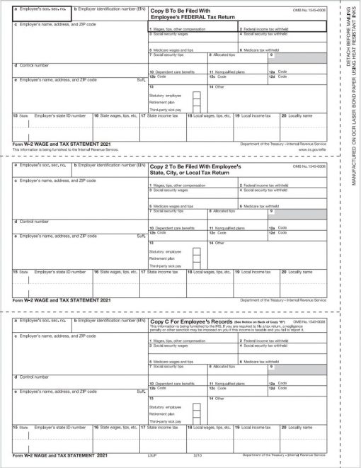 3up W2 Forms - Copies B/2/C, Employee - Discount Tax Forms