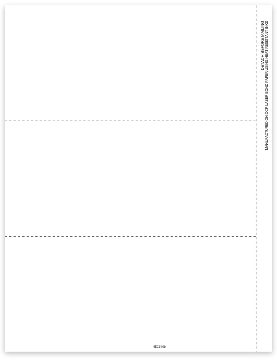 1099NEC Form Blank Perforated 3up Paper for 3 Recipients, with Side Perforation and Instructions on Back - DiscountTaxForms.com