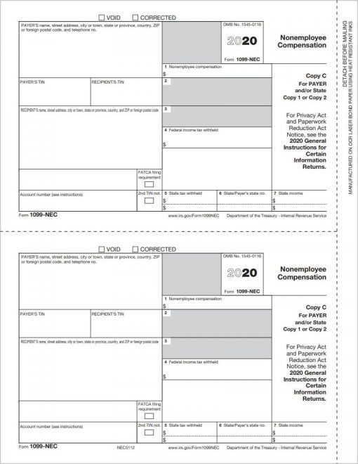 1099-NEC Form - Copy C/2 - Discount Tax Forms