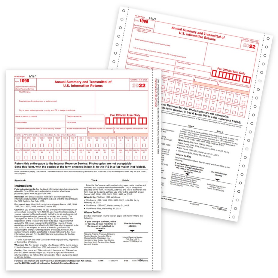 1096 Tax Forms, Summary & Transmittal of 1099 - DiscountTaxForms