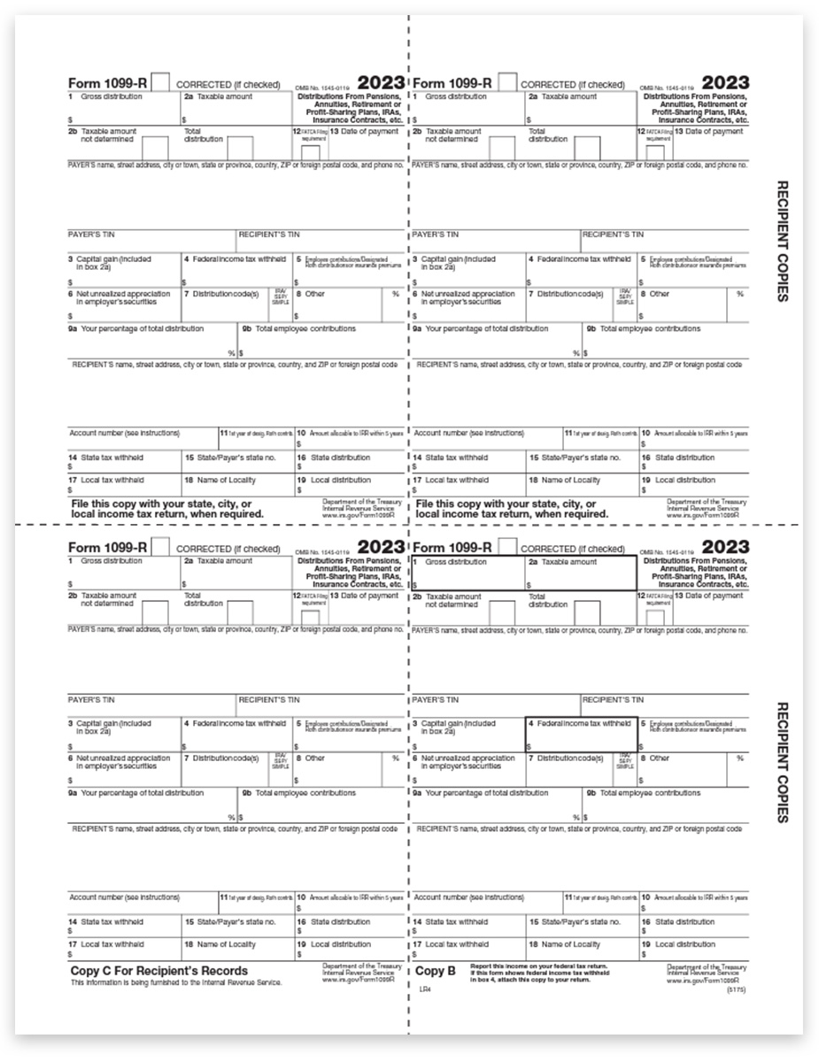 1099R Tax Forms 2023 4up Recipient Copies