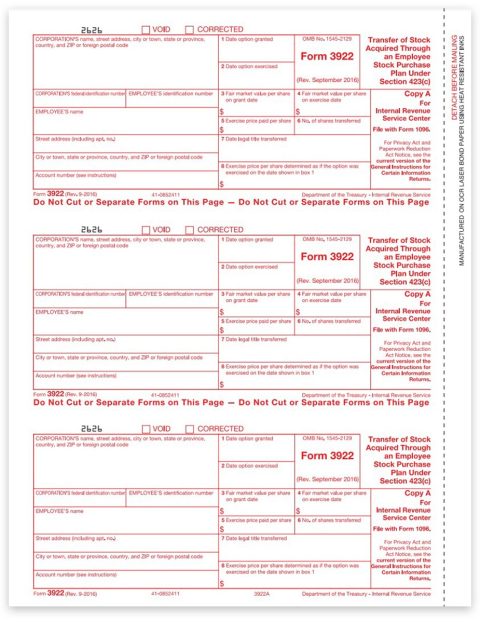 3922 Forms Employee Stock Purchase IRS Copy A DiscountTaxForms
