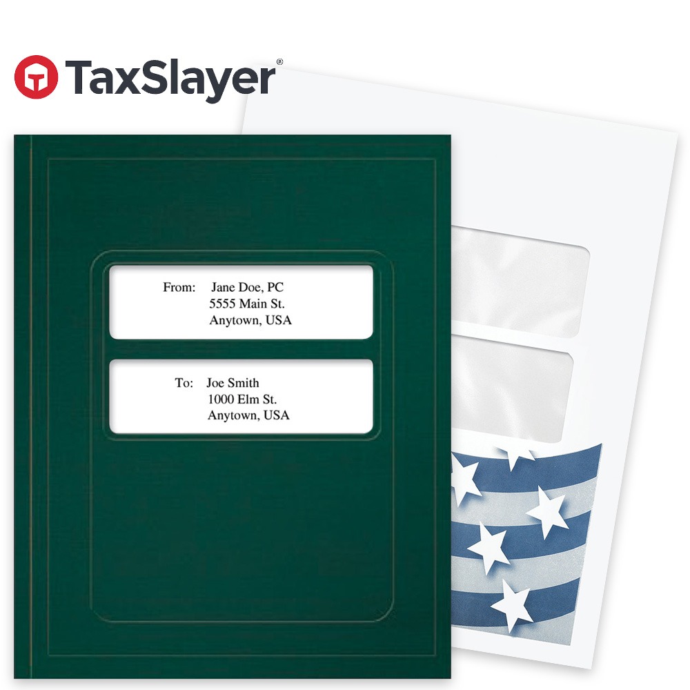 Tax Slayer Software Compatible Folders Envelopes Window Folders and Envelopes for Tax Slayer Software, Guaranteed Compatible at Big Discounts, No Coupon Needed - DiscountTaxForms.com