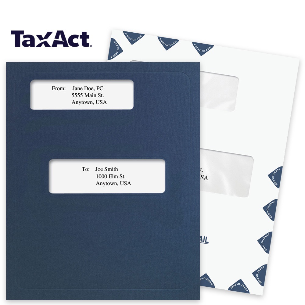 TaxAct Software Compatible Folders Envelopes Window Folders and Envelopes for TaxAct Tax Software, Guaranteed Compatible at Big Discounts, No Coupon Needed - DiscountTaxForms.com