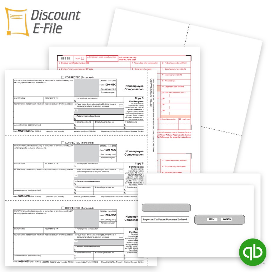 Order Intuit QuickBooks Compatible 1099 & W2 Tax Forms and Easy E-File Options at Big Discounts, No Coupon Code Needed - DiscountTaxForms.com