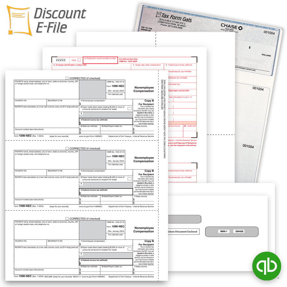 Order Intuit QuickBooks Compatible 1099 & W2 Tax Forms, Envelopes and Business Checks at Big Discounts, No Coupon Code Required - DiscountTaxForms.com