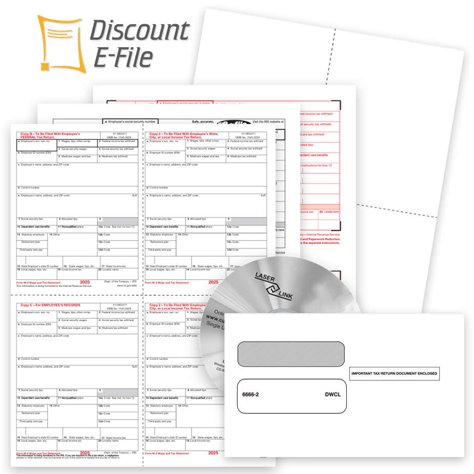 W2 Filing for 2025: Forms, Envelopes, Software and Online Efiling - DiscountTaxForms.com