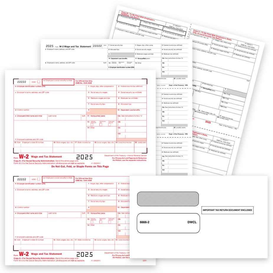 W2 Forms Official IRS Preprinted 2025 Order Official W2 Forms Preprinted in 2up, 3up and 4up Formats for the IRS, Employees and Recipients at Big Discounts, No Coupon Needed - DiscountTaxForms.com