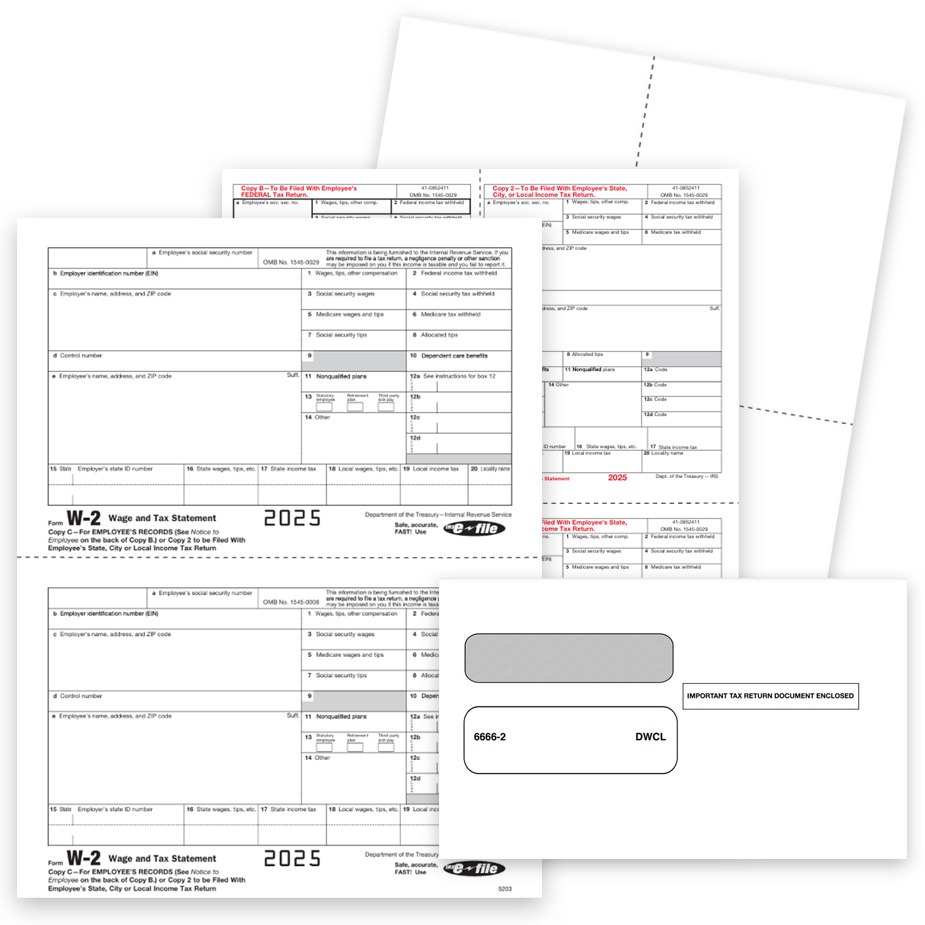 W2 Tax Forms Envelopes Sets 2025 Order W2 Tax Form Sets with Optional Envelopes for 2025 - DiscountTaxForms.com
